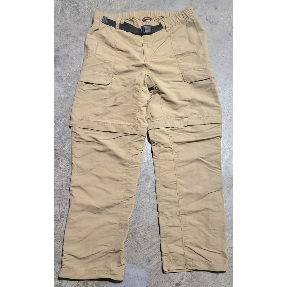 Mens The North Face Tan Convertible Hiking Pants Size Large Zip Off Nylon Belted